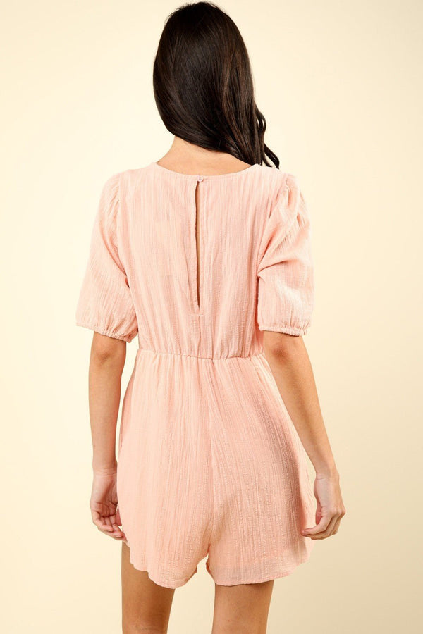 VERY J Lace Detail Puff Sleeve Romper with Pockets - Happily Ever Atchison Shop Co.