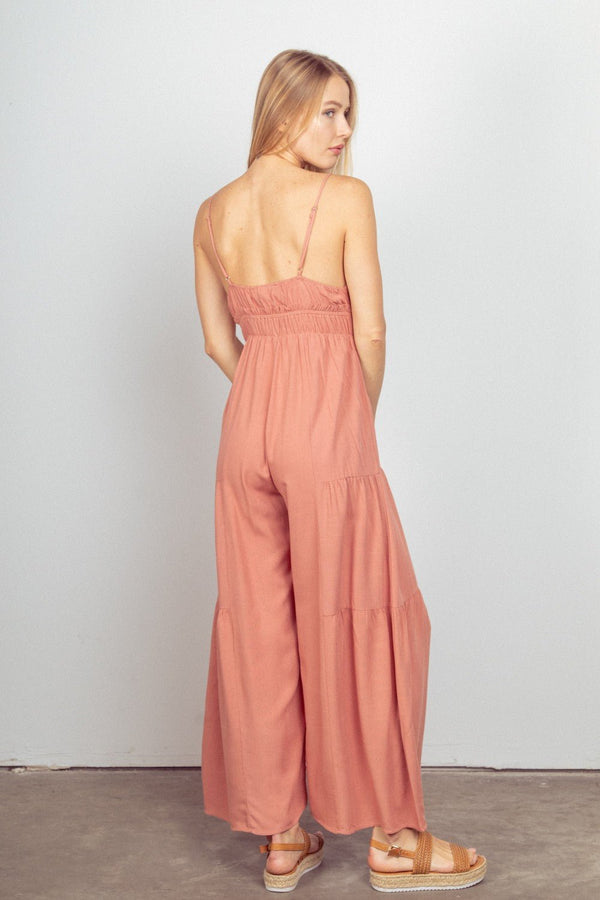 VERY J Sleeveless Ruched Wide Leg Jumpsuit - Happily Ever Atchison Shop Co.