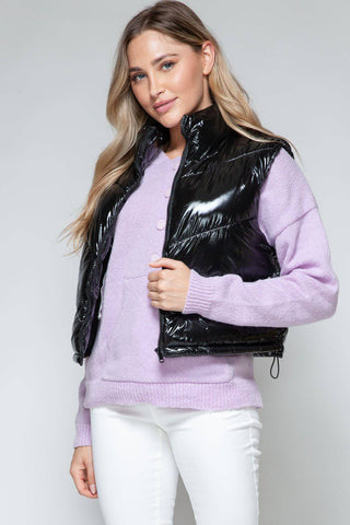 Snobbish Zip Up Turtleneck Shiny Quilted Vest - 1985 the VAULT Boutique