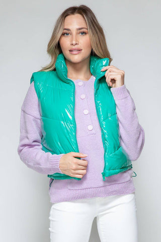 Snobbish Zip Up Turtleneck Shiny Quilted Vest - 1985 the VAULT Boutique