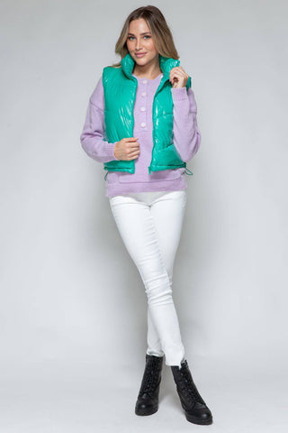 Snobbish Zip Up Turtleneck Shiny Quilted Vest - 1985 the VAULT Boutique