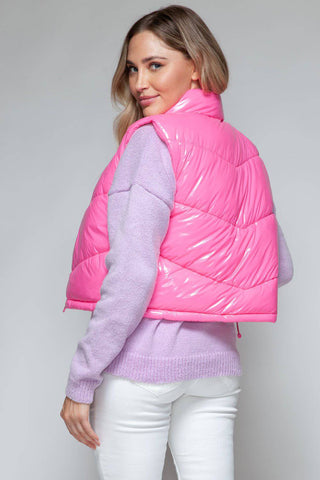 Snobbish Zip Up Turtleneck Shiny Quilted Vest - 1985 the VAULT Boutique