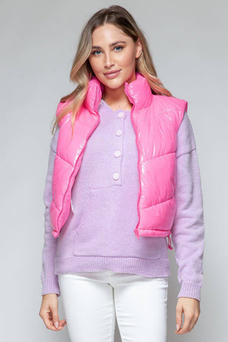 Snobbish Zip Up Turtleneck Shiny Quilted Vest - 1985 the VAULT Boutique