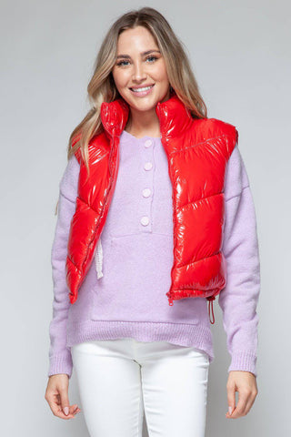 Snobbish Zip Up Turtleneck Shiny Quilted Vest - 1985 the VAULT Boutique