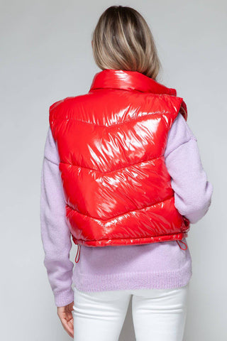 Snobbish Zip Up Turtleneck Shiny Quilted Vest - 1985 the VAULT Boutique