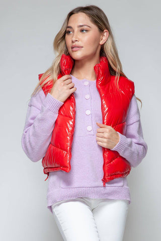 Snobbish Zip Up Turtleneck Shiny Quilted Vest - 1985 the VAULT Boutique