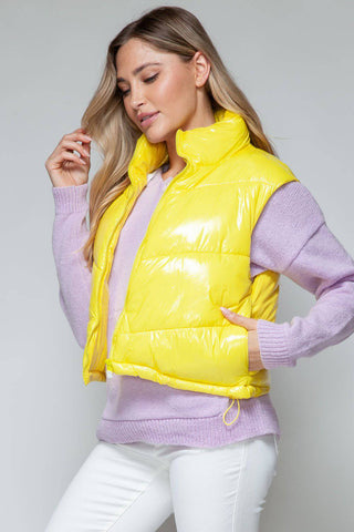 Snobbish Zip Up Turtleneck Shiny Quilted Vest - 1985 the VAULT Boutique