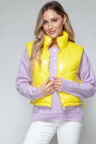 Snobbish Zip Up Turtleneck Shiny Quilted Vest - 1985 the VAULT Boutique