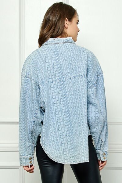 Veveret Button Up Dropped Shoulder Denim Top - Happily Ever Atchison Shop Co.