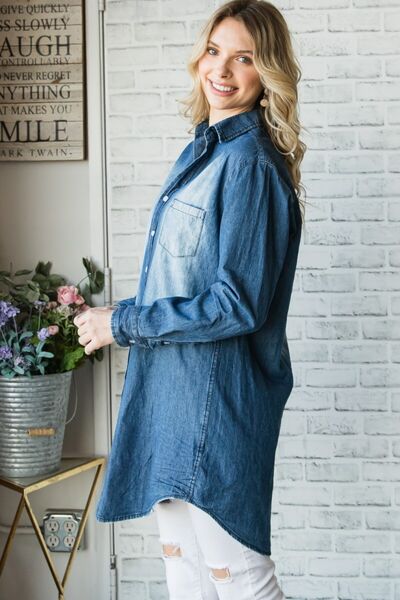 Veveret Pocketed Button Up Washed Denim Shirt - Happily Ever Atchison Shop Co.