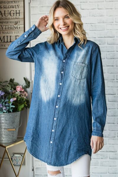 Veveret Pocketed Button Up Washed Denim Shirt - Happily Ever Atchison Shop Co.