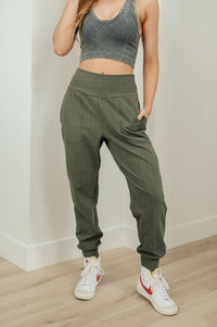 Where Are You High Rise Joggers in Olive - Happily Ever Atchison Shop Co.