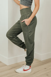 Where Are You High Rise Joggers in Olive - Happily Ever Atchison Shop Co.