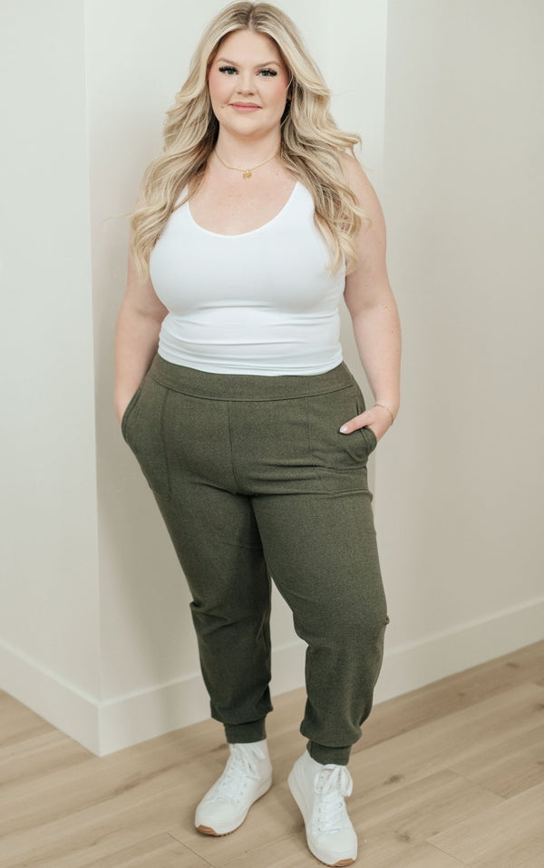 Where Are You High Rise Joggers in Olive - Happily Ever Atchison Shop Co.