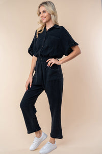 White Birch Texture Short Sleeve Jumpsuit - Happily Ever Atchison Shop Co.