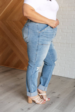 Aiden High Rise Patch Pocket Distressed Boyfriend Jeans - 1985 the VAULT Boutique