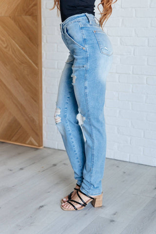 Aiden High Rise Patch Pocket Distressed Boyfriend Jeans - 1985 the VAULT Boutique