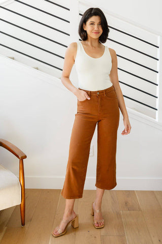 Briar High Rise Control Top Wide Leg Crop Jeans in Camel - 1985 the VAULT Boutique