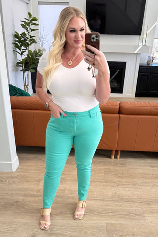 Bridgette High Rise Garment Dyed Slim Jeans in Aquamarine - 1985 the VAULT Boutique