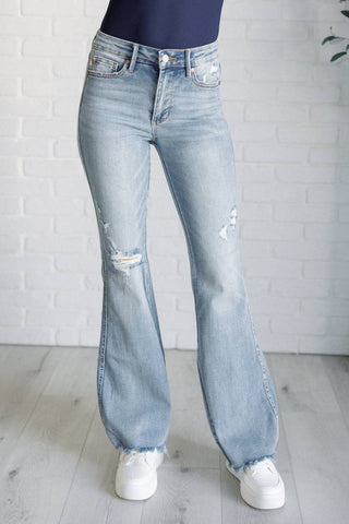 Caroline Mid Rise Control Top Distressed Flare Jeans - 1985 the VAULT Boutique