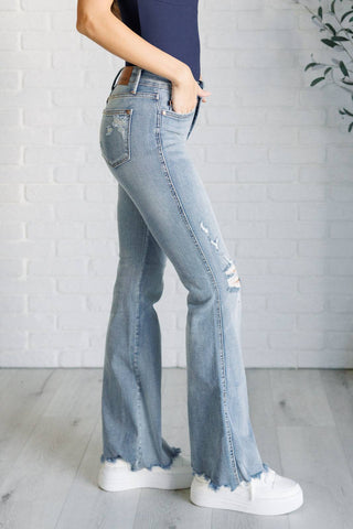 Caroline Mid Rise Control Top Distressed Flare Jeans - 1985 the VAULT Boutique