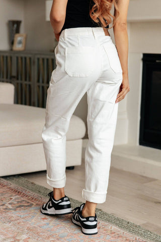 Charlene High Rise Contrast Thread Jogger in Ecru - 1985 the VAULT Boutique