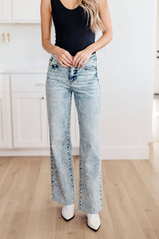 Dory High Waist Mineral Wash Raw Hem Wide Leg Jeans - 1985 the VAULT Boutique