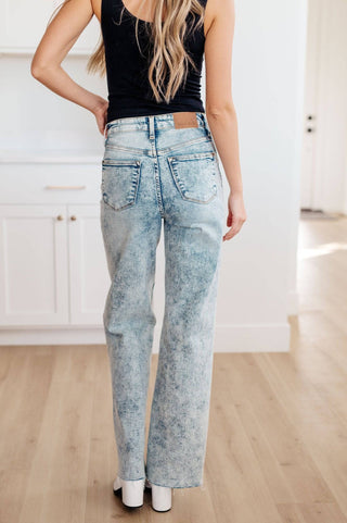 Dory High Waist Mineral Wash Raw Hem Wide Leg Jeans - 1985 the VAULT Boutique