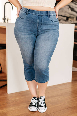 Emily High Rise Cool Denim Pull On Capri Jeans - 1985 the VAULT Boutique