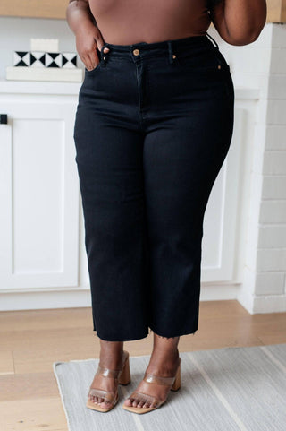 Lizzy High Rise Control Top Wide Leg Crop Jeans in Black - 1985 the VAULT Boutique