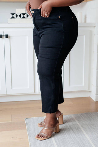 Lizzy High Rise Control Top Wide Leg Crop Jeans in Black - 1985 the VAULT Boutique