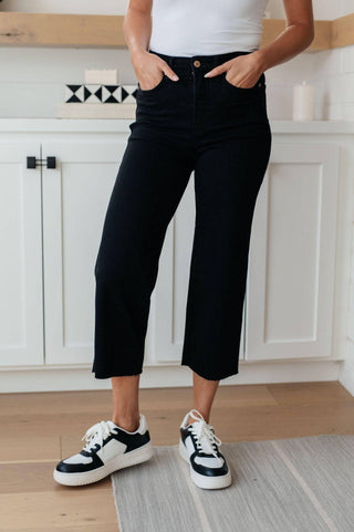 Lizzy High Rise Control Top Wide Leg Crop Jeans in Black - 1985 the VAULT Boutique