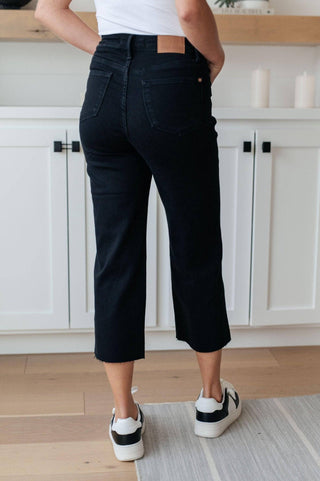 Lizzy High Rise Control Top Wide Leg Crop Jeans in Black - 1985 the VAULT Boutique