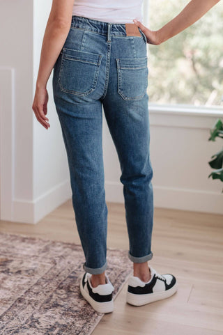 Payton Pull On Denim Joggers in Medium Wash - 1985 the VAULT Boutique