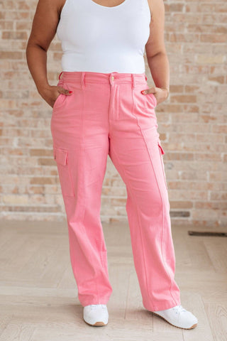 Peggy High Rise Cargo Straight Jeans in Pink - 1985 the VAULT Boutique