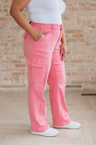 Peggy High Rise Cargo Straight Jeans in Pink - 1985 the VAULT Boutique