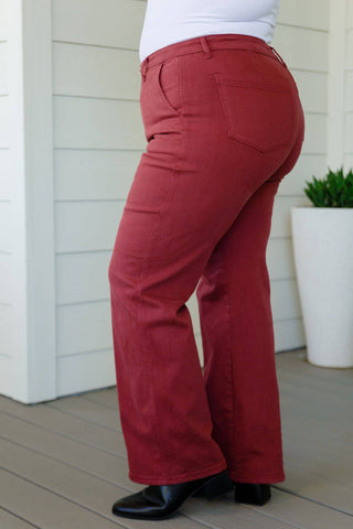 Phoebe High Rise Front Seam Straight Jeans in Burgundy - 1985 the VAULT Boutique