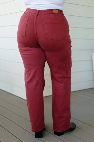 Phoebe High Rise Front Seam Straight Jeans in Burgundy - 1985 the VAULT Boutique