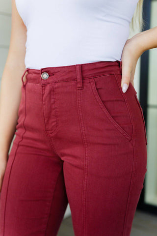 Phoebe High Rise Front Seam Straight Jeans in Burgundy - 1985 the VAULT Boutique