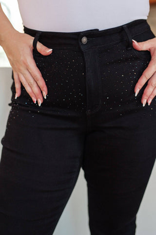 Reese Rhinestone Slim Fit Jeans in Black - 1985 the VAULT Boutique