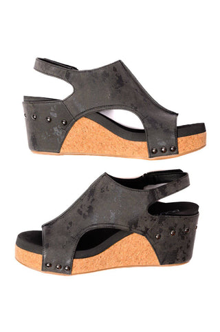 Carley Wedge Sandals in Black Metallic - 1985 the VAULT Boutique