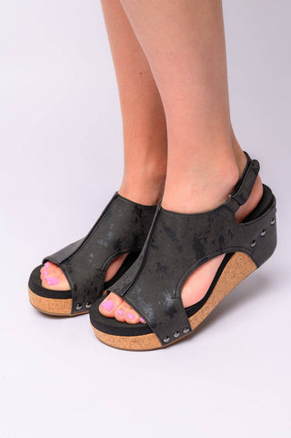 Carley Wedge Sandals in Black Metallic - 1985 the VAULT Boutique