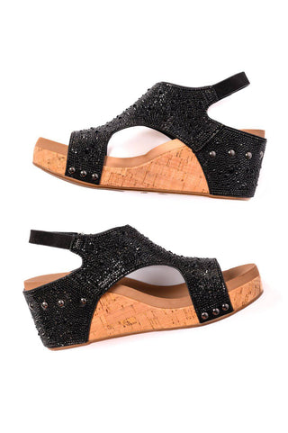 Ashley Wedge Sandals in Black Rhinestone - 1985 the VAULT Boutique