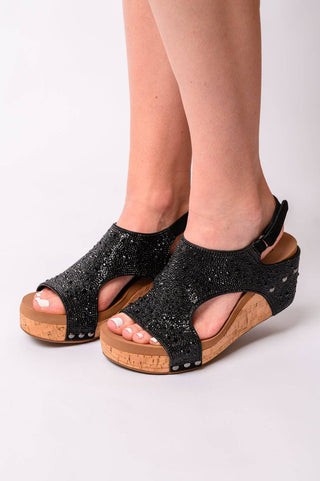 Ashley Wedge Sandals in Black Rhinestone - 1985 the VAULT Boutique