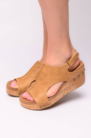 Carley Wedge Sandals in Caramel Smooth - 1985 the VAULT Boutique