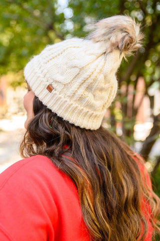 Cable Knit Cuffed Beanie In Ivory - 1985 the VAULT Boutique