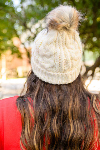 Cable Knit Cuffed Beanie In Ivory - 1985 the VAULT Boutique