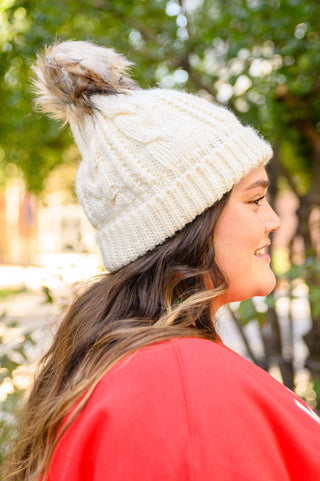 Cable Knit Cuffed Beanie In Ivory - 1985 the VAULT Boutique