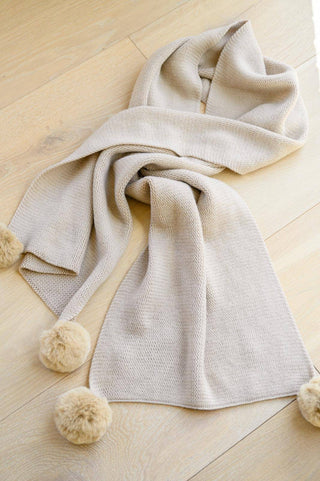 Knitted Fuzzy Pom Pom Scarf In Beige - 1985 the VAULT Boutique