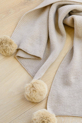 Knitted Fuzzy Pom Pom Scarf In Beige - 1985 the VAULT Boutique